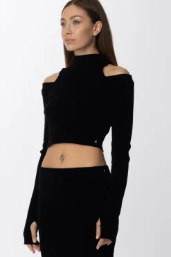 Just Cavalli Pullover Crop a Costine con Collo AltoBLACK