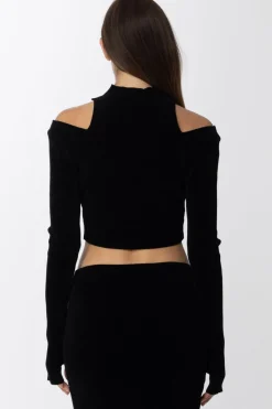 Just Cavalli Pullover Crop a Costine con Collo AltoBLACK