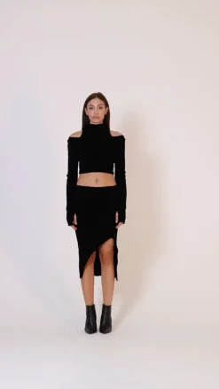 Just Cavalli Pullover Crop a Costine con Collo AltoBLACK