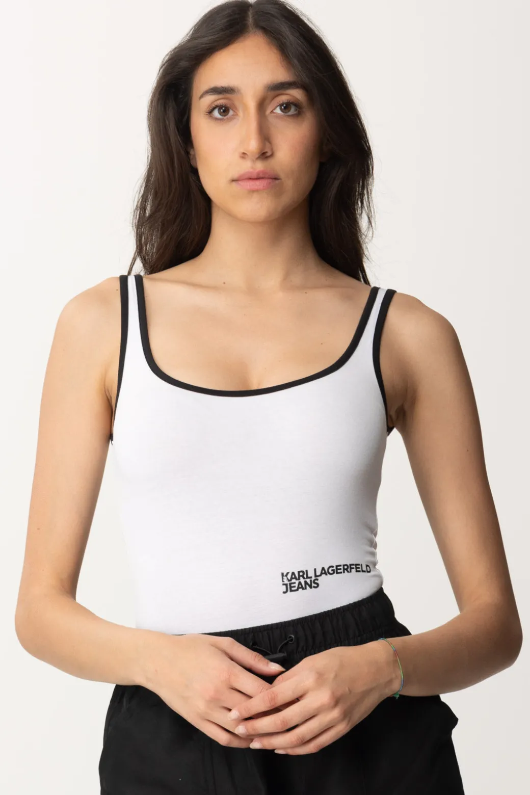 Karl Lagerfeld Body con Profili a ContrastoWHITE/BLACK