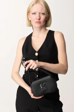 Karl Lagerfeld Borsa a Tracolla Compatta con Logo MetallicoBLACK
