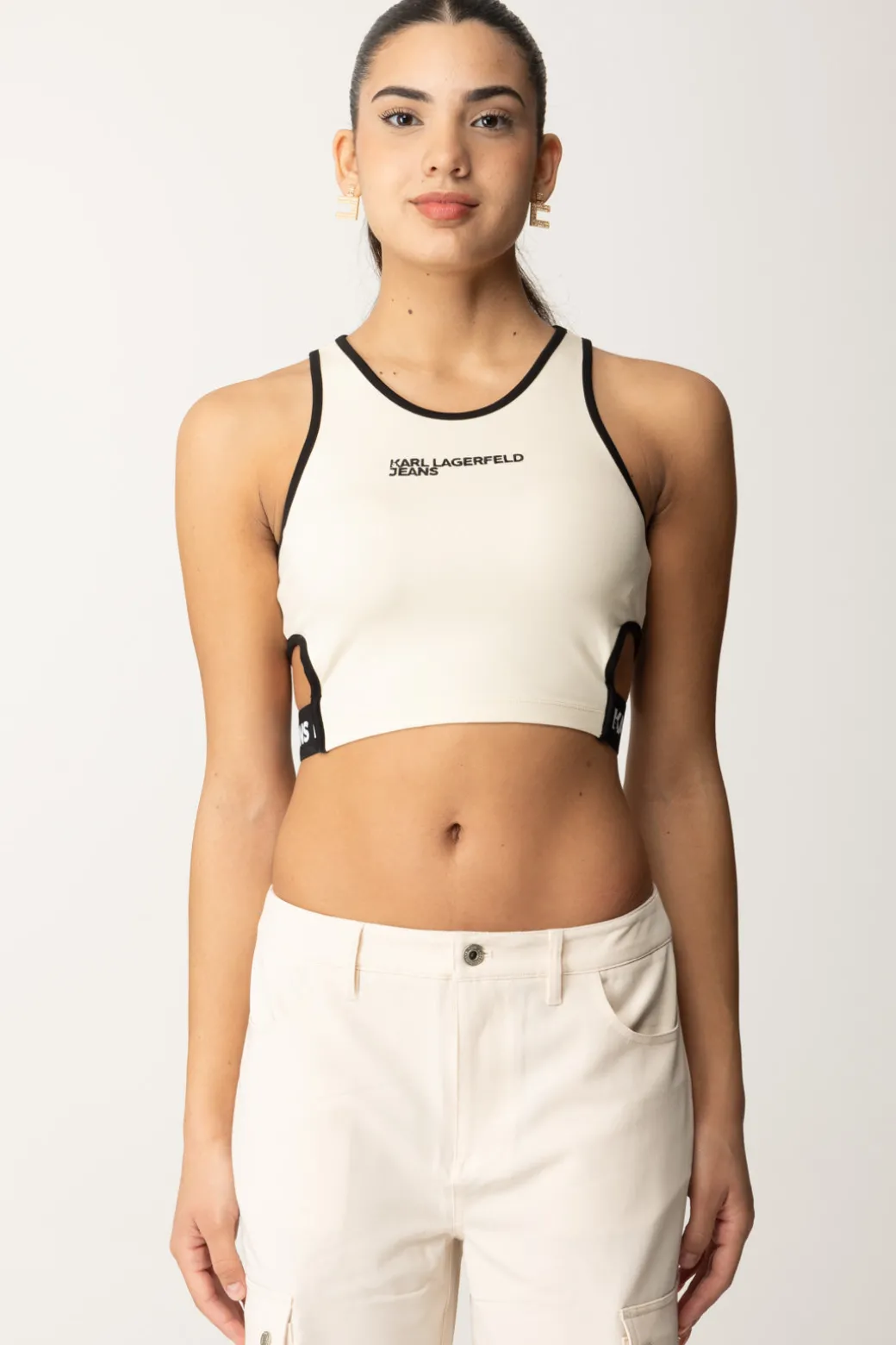 Karl Lagerfeld Crop Top con Cut-out e LogoWHITECAP GRAY