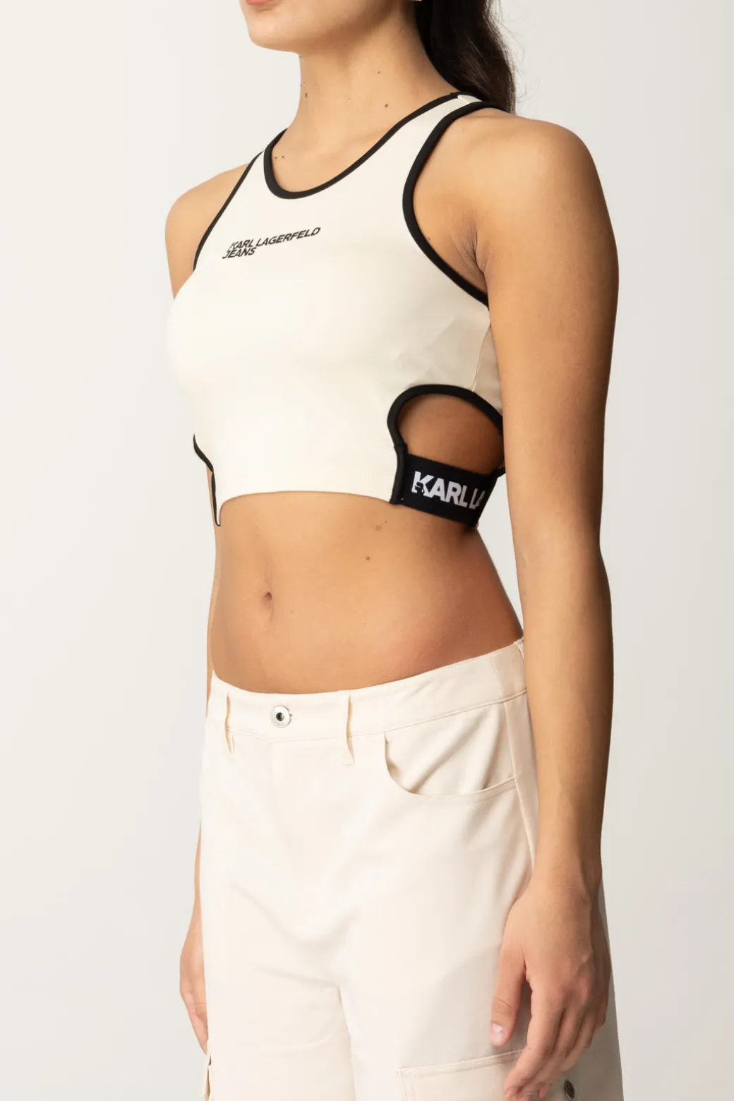 Karl Lagerfeld Crop Top con Cut-out e LogoWHITECAP GRAY