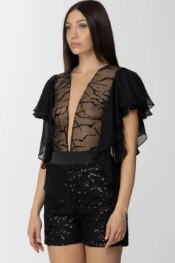 Les Bourdelles Des Garcons Tuta Corta con Ricami e VolantNERO