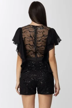 Les Bourdelles Des Garcons Tuta Corta con Ricami e VolantNERO