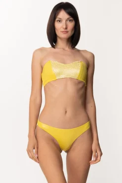 Mali Beachwear Bikini a Fascia con Inserto Di Rete e StrassGIALLO