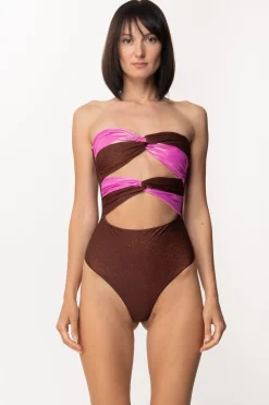Mali Beachwear Costume Intero In Lurex con Cut-outBRONZO/FUCSIA