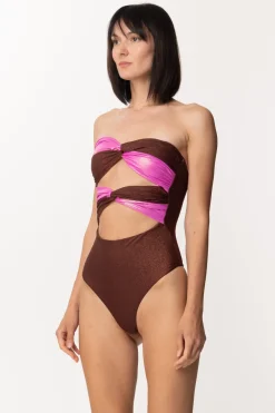 Mali Beachwear Costume Intero In Lurex con Cut-outBRONZO/FUCSIA