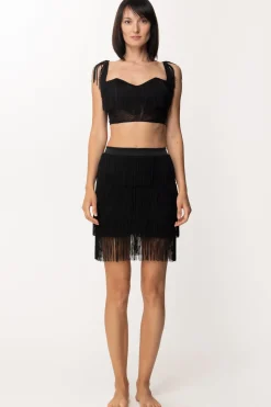 Mali Beachwear Top con Frange e ReteNERO