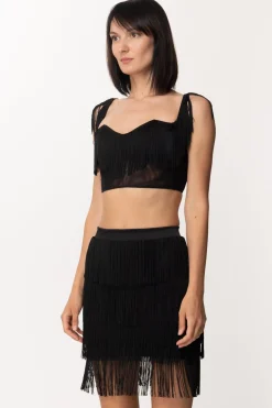 Mali Beachwear Top con Frange e ReteNERO