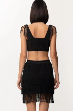 Mali Beachwear Top con Frange e ReteNERO