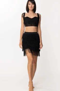 Mali Beachwear Top con Frange e ReteNERO