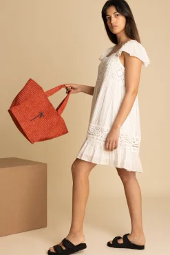 Manebi Squared Tote BagRUST W BROWN PALM