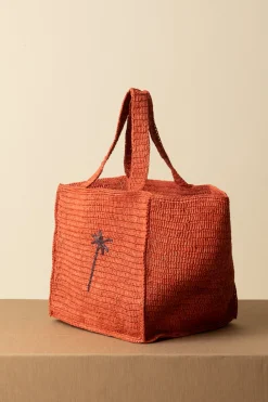 Manebi Squared Tote BagRUST W BROWN PALM