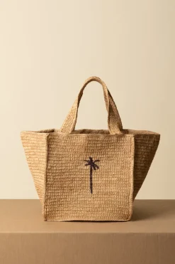 Manebi Squared Tote BagTAN W BROWN PALM