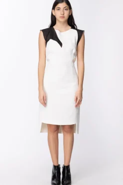 Mangano Abito Elegante Longuette con TrasparenzeOFFWHITE/NERO