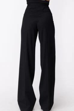 Mangano Angano: Pantalone Verlaine Vita Alta a Palazzo con Cintura e Frappine In VitaNERO