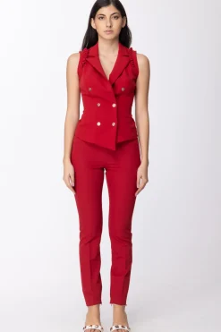 Mangano Mangano: Gilet Doppiopetto Schiena Nuda Dettagli Rouches Sulle SpalleBLOODY RED