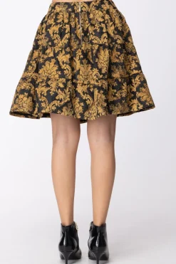 Mangano Mangano: Gonna Corta Ampia a Balze Arricciate Damascata Effetto CinigliaNERO/SENAPE