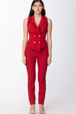 Mangano Mangano: Pantalone Slim Vita Alta Alla CavigliaBLOODY RED