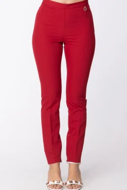Mangano Mangano: Pantalone Slim Vita Alta Alla CavigliaBLOODY RED