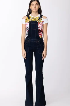 Mangano Mangano: Salopette con Vita Regular Gamba a Zampa Blu Denim StrechDENIM