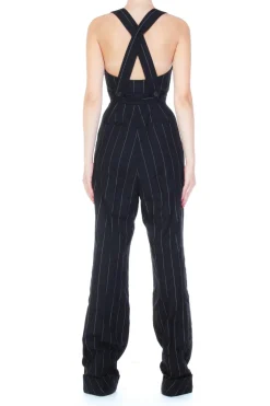 Mangano Mangano: Tuta Gessata In Lana Gamba a Palazzo e Corpino IncrociatoNERO/OFF