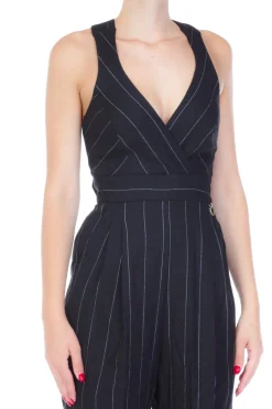 Mangano Mangano: Tuta Gessata In Lana Gamba a Palazzo e Corpino IncrociatoNERO/OFF