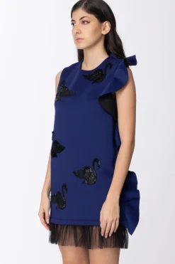 Mangano Mini Abito con Tulle e Ricami CignoBLUE ROYAL