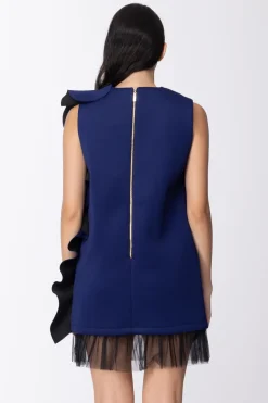 Mangano Mini Abito con Tulle e Ricami CignoBLUE ROYAL