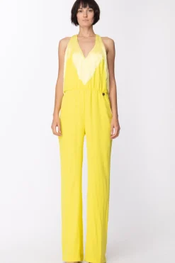 Mangano Tuta Lunga con Frange e Scollatura Profonda DietroGIALLO