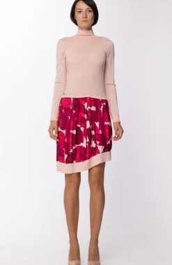 Manila Grace Abito a Lupetto In Maglia Sopra In Tessuto Gonna a Fantasia AsimmetricaFUCSIA