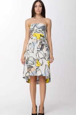 Manila Grace Abito Asimmetrico con Stampa Floreale e CinturaLIMONE