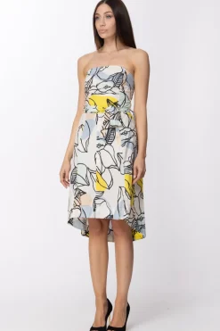 Manila Grace Abito Asimmetrico con Stampa Floreale e CinturaLIMONE