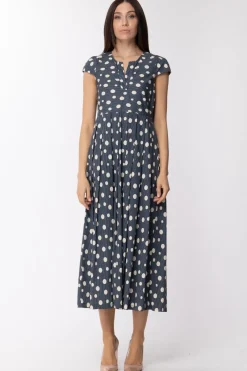 Manila Grace Abito Da Giorno Stampa Pois Maniche Corte Vestibilita AmpiaBLU NAVY