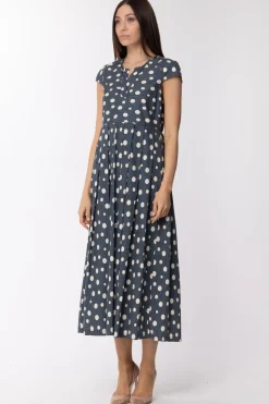 Manila Grace Abito Da Giorno Stampa Pois Maniche Corte Vestibilita AmpiaBLU NAVY