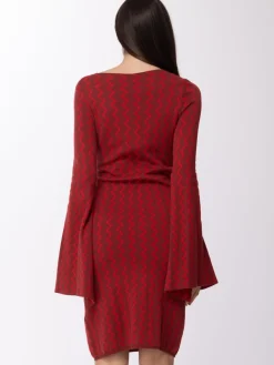 Manila Grace Abito In Maglia Stampa JacquardBORGOGNA