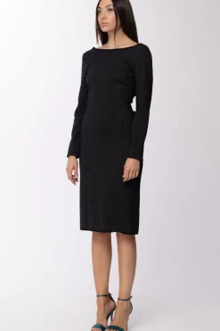 Manila Grace Abito Jacquar In Maglia Scollato Dietro con Zip VisibileNERO