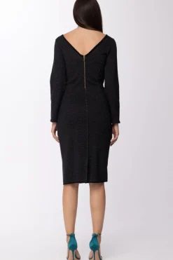 Manila Grace Abito Jacquar In Maglia Scollato Dietro con Zip VisibileNERO