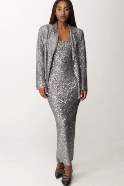 Manila Grace Abito Lungo Sottoveste Full-paillettesMETAL GRAY