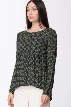 Manila Grace Blusa Arricciata con PoisVERDE BOTTIGLIA
