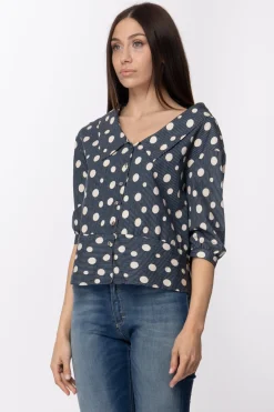 Manila Grace Camicia a Tre Quarti con Stampa a Righe e PoisBLU NAVY