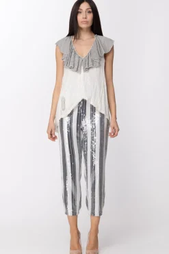 Manila Grace Camicia Asimmetrica con Rouches e PaillettesVAR.UNICA