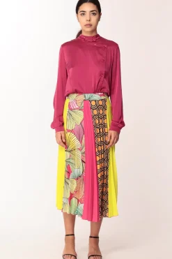 Manila Grace Camicia Coreana In Seta con Chiusura KimonoMAGENTA