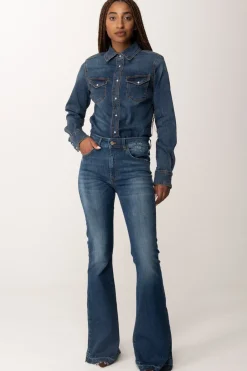 Manila Grace Camicia In Jeans SfiancataMEDIUM BLUE