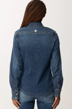 Manila Grace Camicia In Jeans SfiancataMEDIUM BLUE