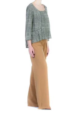 Manila Grace Casacca Stampa Etnica Scollo Largo Asimmetrica Maniche a GomitoMILITARE