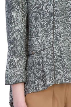 Manila Grace Casacca Stampa Etnica Scollo Largo Asimmetrica Maniche a GomitoMILITARE