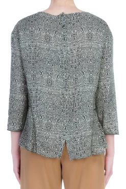 Manila Grace Casacca Stampa Etnica Scollo Largo Asimmetrica Maniche a GomitoMILITARE