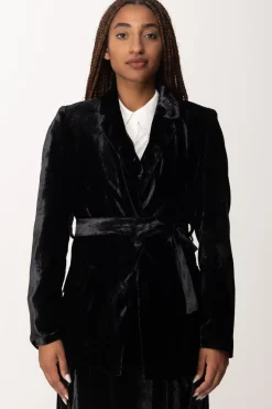 Manila Grace Giacca Blazer In Velluto con FusciaccaNERO